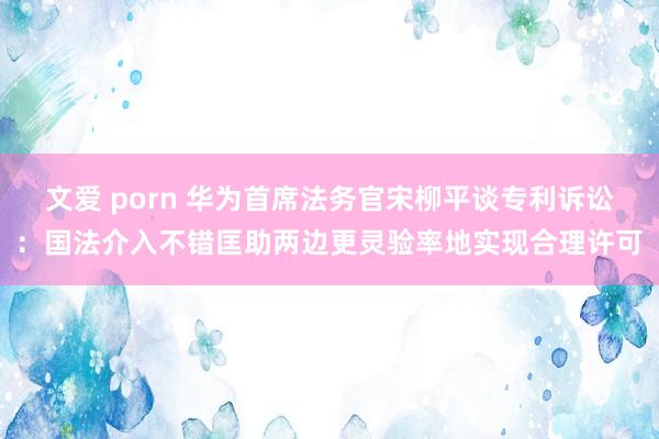 文爱 porn 华为首席法务官宋柳平谈专利诉讼：国法介入不错匡助两边更灵验率地实现合理许可