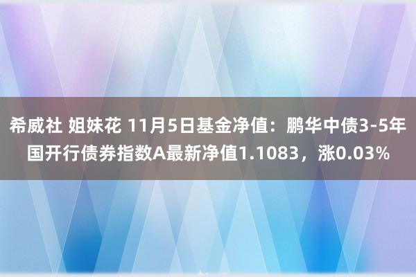 希威社 姐妹花 11月5日基金净值：鹏华中债3-5年国开行债券指数A最新净值1.1083，涨0.03%