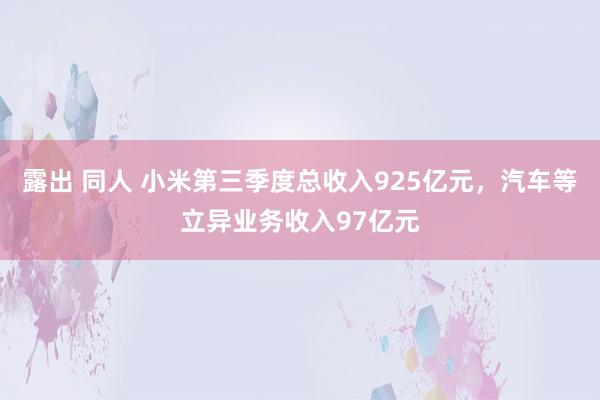 露出 同人 小米第三季度总收入925亿元，汽车等立异业务收入97亿元